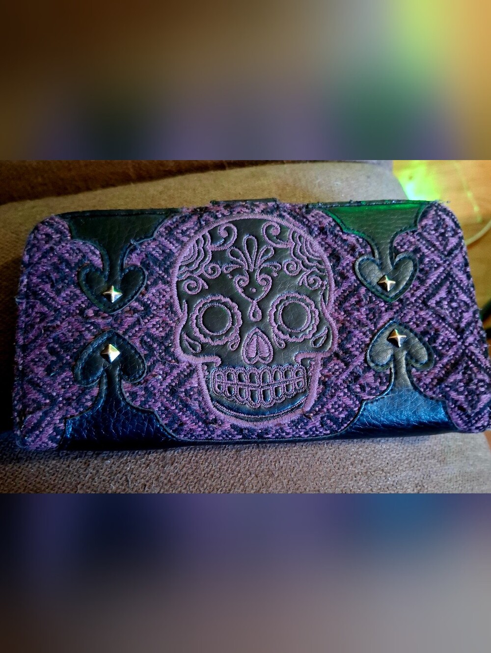 Loungefly Purple & Black Skull Embroidered Tri Fold Y2k